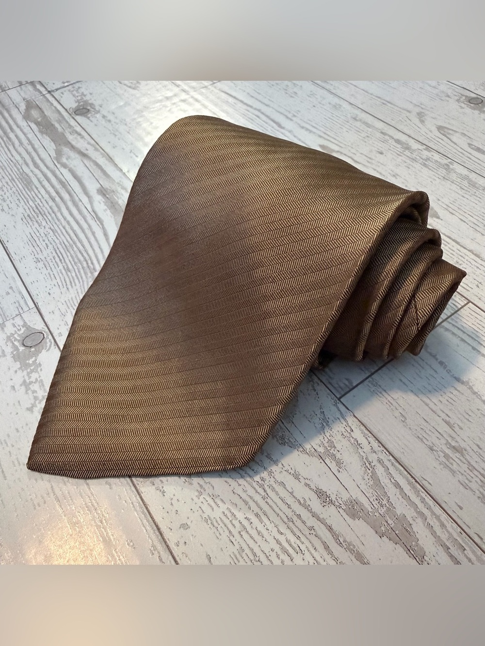 Eton, Brown Herringbone Textured, 100% Silk Tie, Necktie